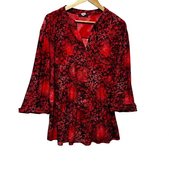 Verarose Women Blouse XL Red Black Sheer Floral Gothic Fairygrunge Romantic - Picture 1 of 9